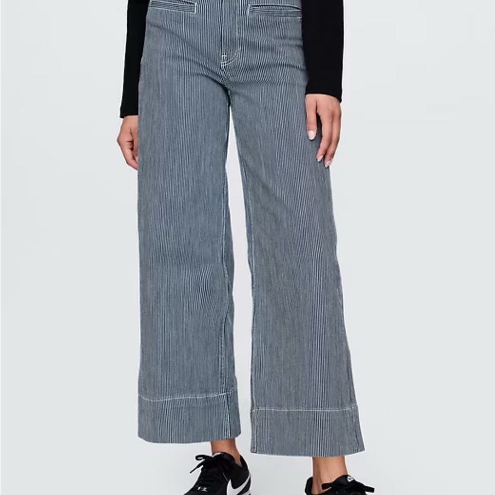 GAP High Rise Stride Wide-Leg Ankle Jeans - Railroad Stripe - Picture 2 of 7